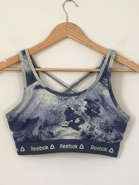 Reebok Blue Abstract Splatter Strappy Back Medium Impact Sports Bra Size M